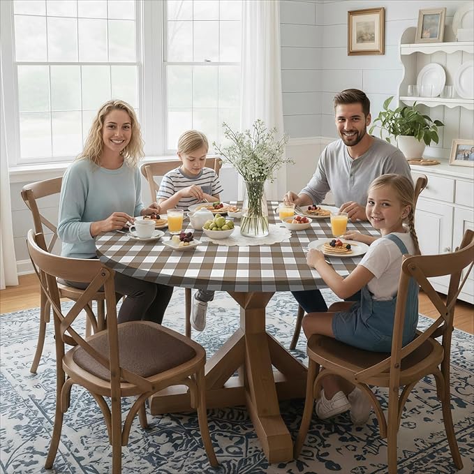Fitted Round Tablecloths Reusable Stain Resistant Table Clothes Vinyl Indoor Outdoor Circular Cover for 45-54" Table Dorm kitchen Storage Gifts Summer Autumn Camper Patio Picnic Accessories