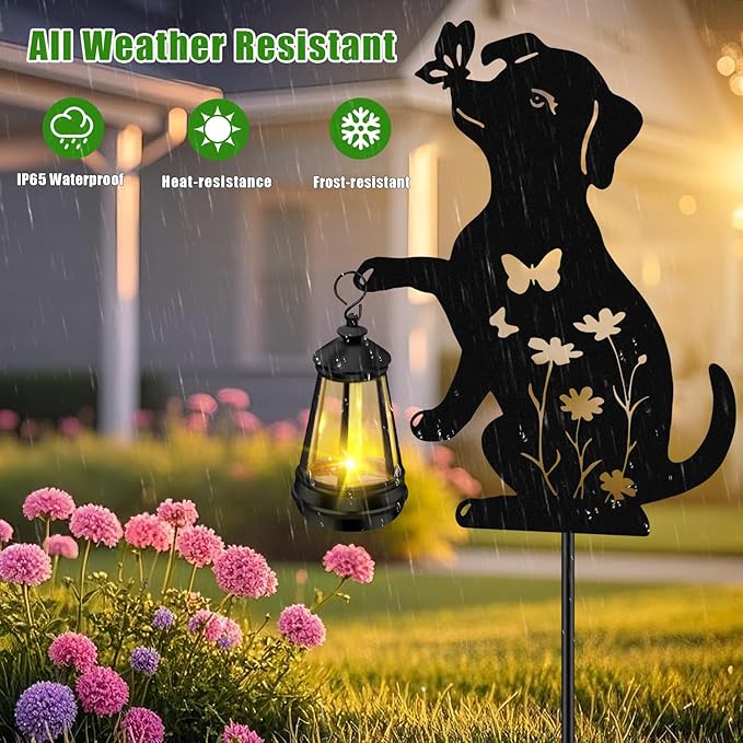 ZFNN Solar Garden Statues Dog Decor - Outdoor Metal Lantern Silhouette Stake, Waterproof Solar Lights for Yard Patio Lawn Pathway Art Decoration, Unique Gardening Gifts for Women Mom Dog Lovers