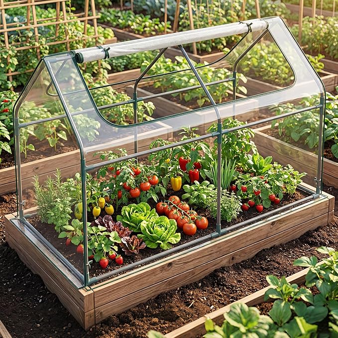 S AFSTAR 3-in-1 Raised Garden Bed with Greenhouse Cover, 6FT x 3FT x 4FT Galvanized Bottomless Planter Box Kit with Dual Roll-Up Screen Windows, Outdoor Mini Greenhouse for Vegetables (Black & Clear)