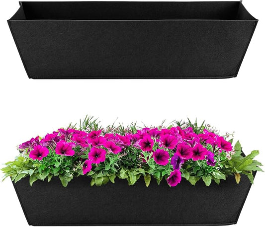 Adnee 2 Pcs 24 Inch Fabric Plant Window Box Liners-Rectangular Non-Woven Planter Basket Liner-Black Felt Flower Hanging Basket for Outdoor Garden Wall Hanging Planter Flower Vegetables