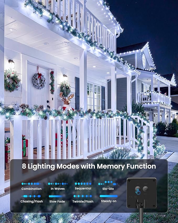 Minetom 2 Pack Solar String Lights, Total 66Ft 200 LED Solar Fairy Lights Outdoor Waterproof, 8 Modes Firefly Starry Moon Twinkle Lights for Yard Garden Patio Tree DIY Crafts Wedding Party(Cool White)