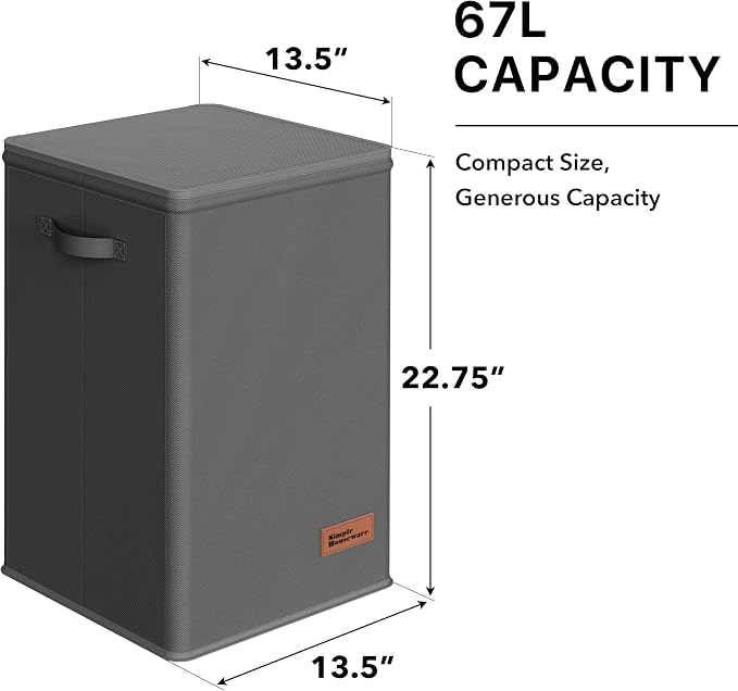 Simple Houseware Foldable Laundry Hamper Basket with Lid and Bag, Dark Gray
