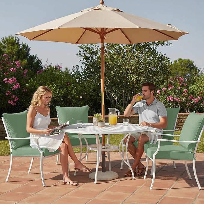 Summsun Outdoor Cushions for Patio Furniture, Double-Sided Waterproof Backrest and Deep Seat Cushion Set with Removable Cover, 22 x 22 Inch, Sage Green, Set of 4