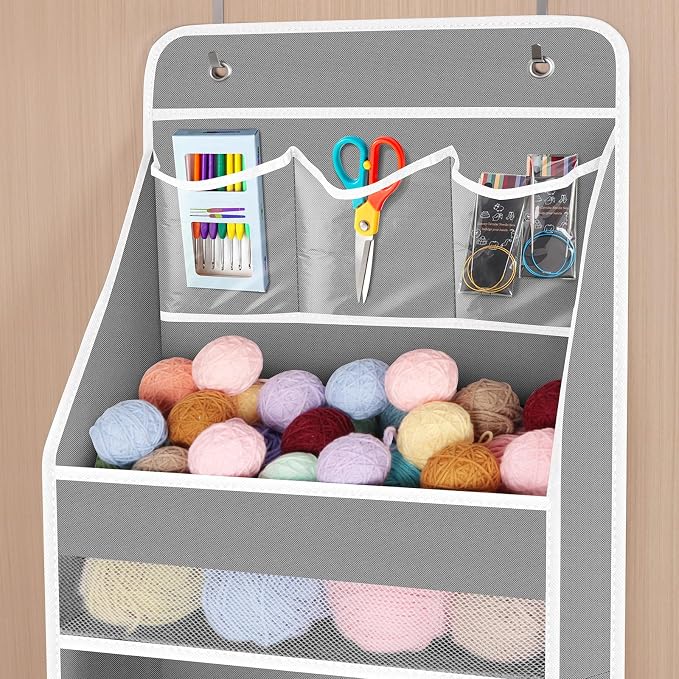 Univivi Fabric Over Door Hanging Organizer for Baby Nursery, Grey, 6-Shelf