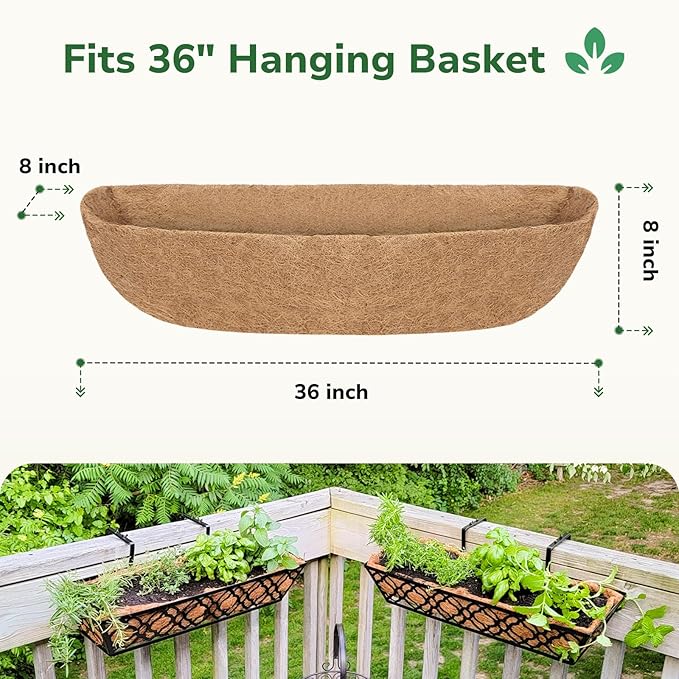 GreatBuddy 2 Pcs Coco Liners for Planters 36 Inch, Sturdy Window Box Liners, Perfect Planter Liners Replacement for The Old, 100% Natural, Easy to Straighten Out