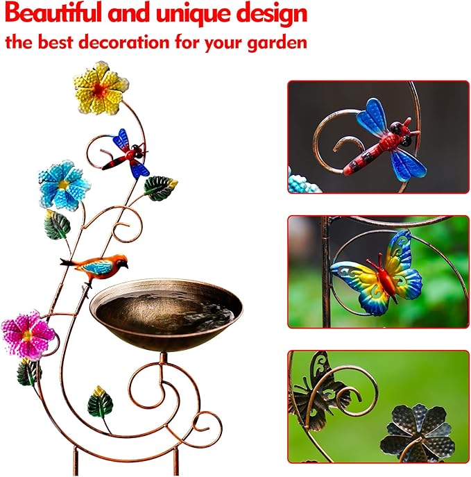 YYWMWM 57" Height Metal Bird Bath with Trellis for Outdoor, Vintage Decorative Bird Baths, Small Garden Plant Support, Antique BirdBath for Climbing Plants with Detachable Iron Bowl (Butterfly)