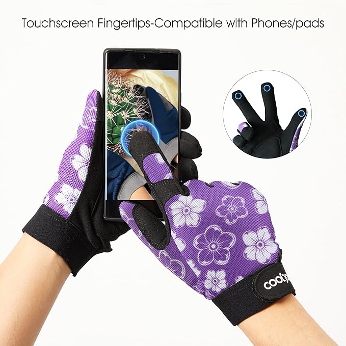 COOLJOB Large Gardening Work Gloves for Women Ladies, Thorn Proof for Rose Pruning, Cactus Handling, Blackberry Bush Planting, Puncture Resistant Anti-Slip Flexible, 1 Pair Purple L