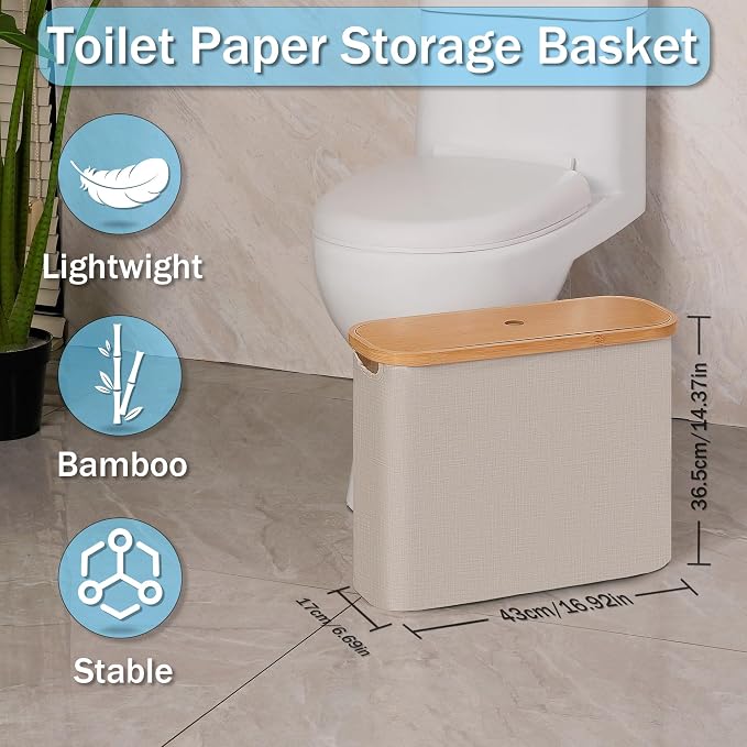 efluky Toilet Paper Basket with Lid, Toilet Paper Organizer for Bathroom, Free Standing Toilet Paper Holder with Storage, Brownbeige