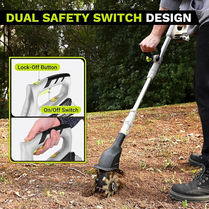 Cordless Electric Garden Tiller: DEKOPRO Power Cultivator for Effortless Soil Cultivation in Flower Beds, Vegetable Gardens, Lawns-Lightweight Lawn Yard Garden Tiller