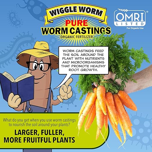 Wiggle Worm 100% Pure Organic Mineral-Dense Worm Castings Fertilizer, 30lbs, Pack of 4 - Improves Soil Fertility and Aeration for Growing Better Houseplants, Vegetables, and More
