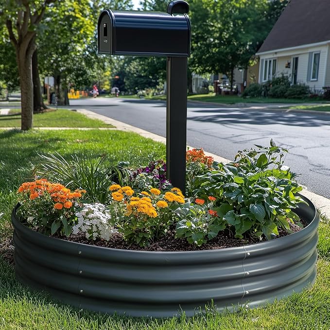 KING BIRD Raised Garden Bed Galvanized Round Planter Box Outdoor for Gardening, Plants, Vegetables, Flowers, Dark Grey, 47x47x12 in 3 Packs