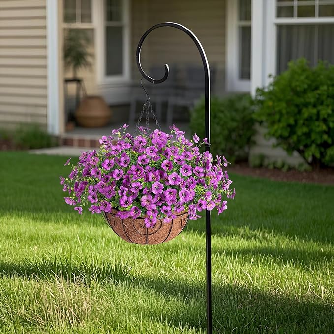 Ammyoo Artificial Faux Hanging Plants Flowers Basket for Spring Outdoor Decoration, Fake Silk Daisy UV Resistant Look Real with Eucalyptus Leaves Summer Outside Decor for Home Patio Garden