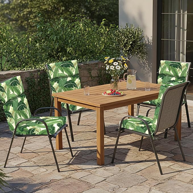 DYTXIII Outdoor High Back Chair Cushions Set of 2, 44"x22" Water Repellent Patio Seat Cushions with Elastic Sponge, All Weather Chair Pads for Rocking, Dining, Patio Furniture - Swaying Palms Green