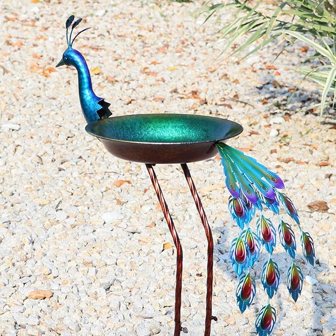 36" H Peacock Bird Baths for Outdoor, Metal Bird Feeder Seed Trayr,Outdoor Bird Bath,Garden Lawn Yard Decor