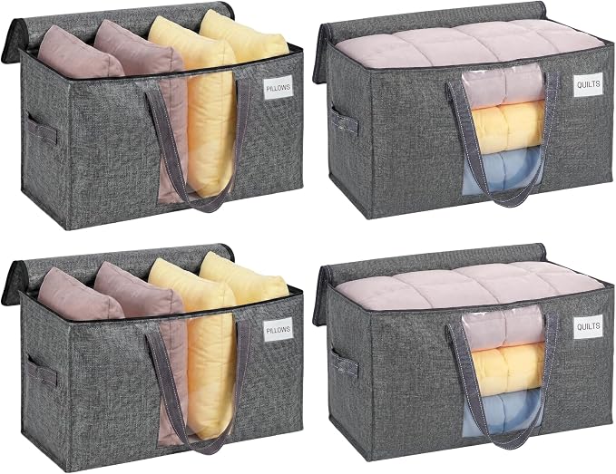 VENO Moving Bags, Wide Open Top, Clear Window, Gray, 4 Pack