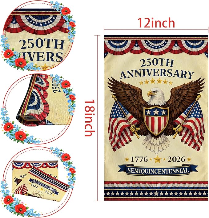 4th of July Decorations - 250th Anniversary Garden Flag | Fourth of July Decor Patriotic USA Banner,1776-2026 Independence Day Decorations Accessories for Garden Yard Porch Patio Lawn Outdoor Outside