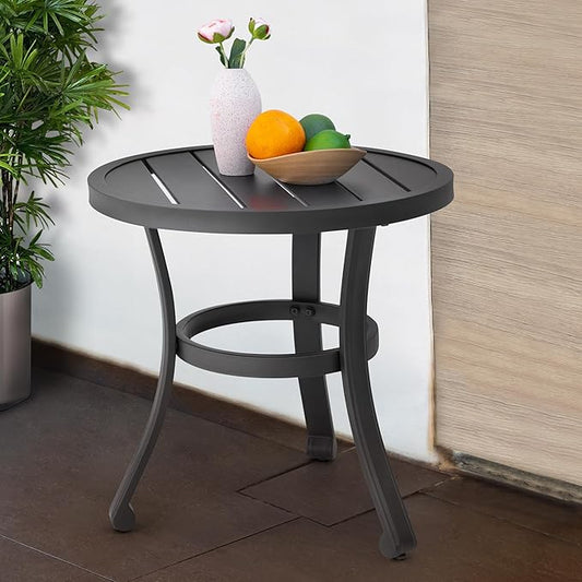 NUU GARDEN Metal Side Table, Weather Resistant 20" Patio Table, Outdoor Bistro Table, Outside End Table for Patio, Pool, Deck, Balcony, Porch, Outdoor or Indoor Use, Black