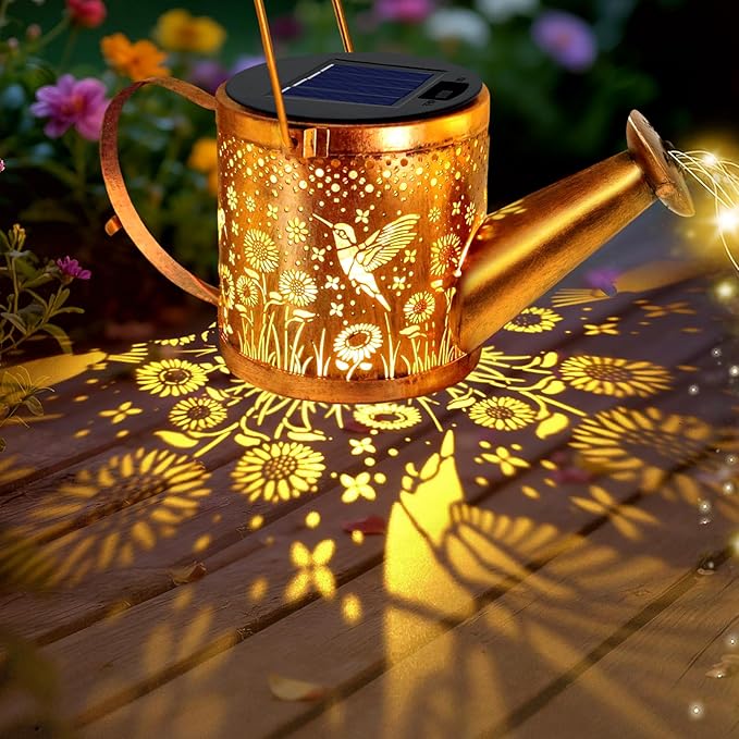 ZNYCYE Solar Watering Can Lights, Hummingbird Decorative Hanging Lantern Solar Lights Outdoor Waterproof, Gifts for Mom Women Grandma Mother's Day, Retro Metal Garden Decor for Outside Yard Patio Lawn