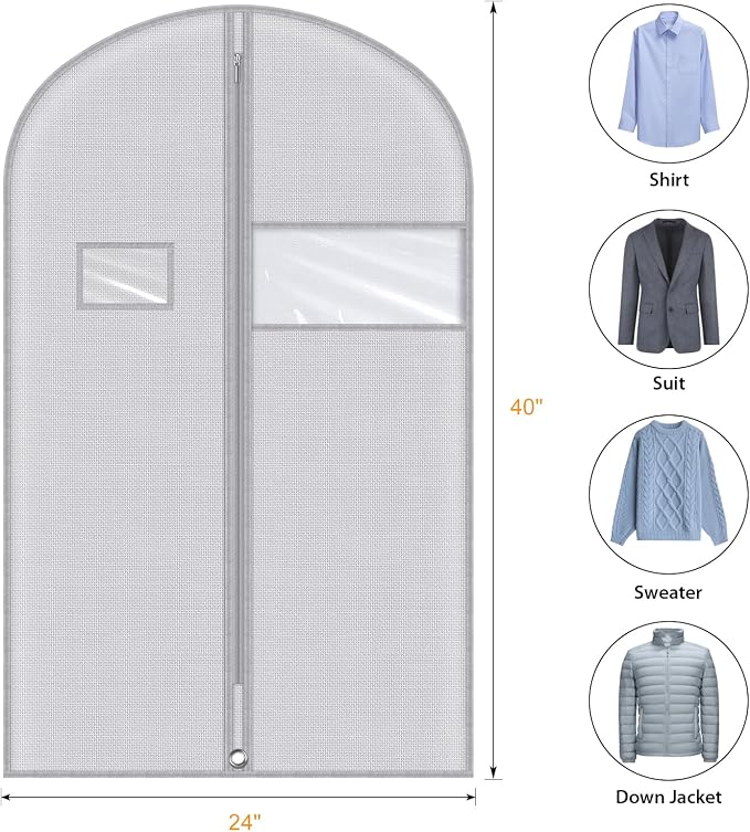 Syeeiex 40 Inch Suit Bag, Garment Bags for Storage Suits, 5 Pack, Grey