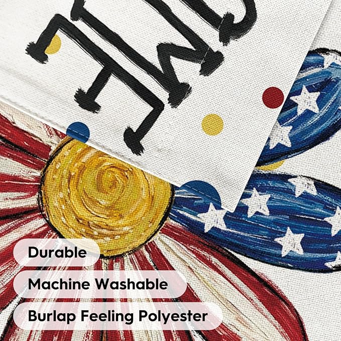 AVOIN colorlife 4th of July Patriotic House Flag 28x40 Inch Double Sided Outside, Memorial Day Welcome Floral Daisy Yard Outdoor Decoration
