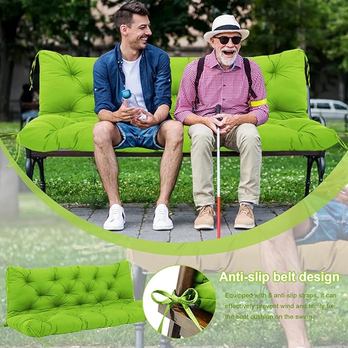 Extra Thick 5" Waterproof Porch Swing Cushions Outdoor 60 inch Swing Cushions 3 Seater Replacement with Backrest and Ties for Outdoor Furniture Patio Bench Garden (Green)