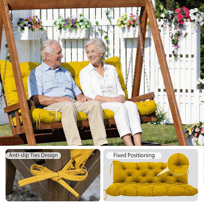 5" Thick Outdoor Porch Swing Cushions Waterproof Fade-Resistant 60x40 Inch 3 Seater with 8 Anti-Slip Ties, Durable Replacement Cushion for Patio Long Bench Garden Furniture