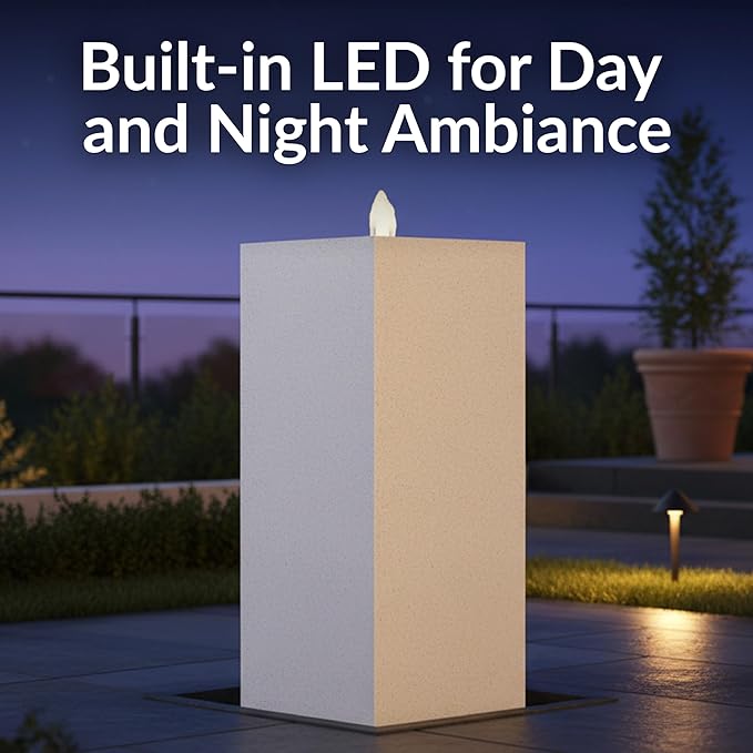 Sunnydaze Outdoor Water Fountain with LED Light - Modern Rectangle Bubbler Water Feature with Pump - 29.5" H - for Patio, Garden, Deck, Relaxation and Stress Relief - Fog
