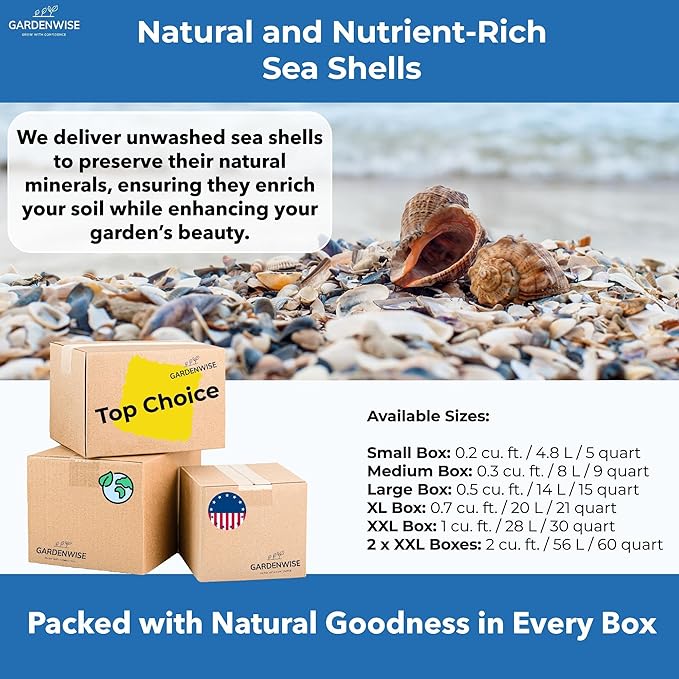 GARDENWISE Natural Organic Sea Shell Mulch for Gardens and Landscaping – Decorative and Nutrient-Rich, 0.5–3-Inch Shells, Perfect for Indoor and Outdoor Use (0.5 CF - 14 L - 15 QTS)