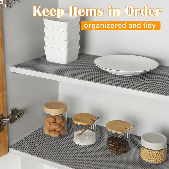 Songrey Non-Slip Shelf Cabinet and Drawer Liner, 12IN x 20FT, Cream | No Adhesive Residue, Strong Grip, Thick PVC Mat, for Kitchen Shelves, Bathroom Drawers, Home Essentials, Snip to Fit