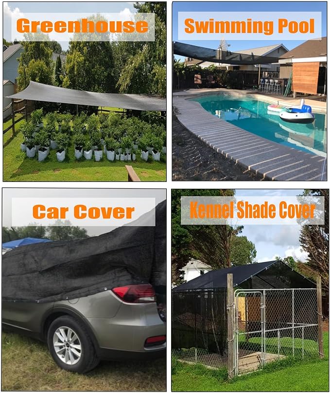E.share 70% Black Sun Shade Cloth 20FT x 20FT, Outdoor Shade Netting with Grommets, UV Sunblock Fabric for Garden, Greenhouse, Pergola, Patio, Porch & Chicken Coop