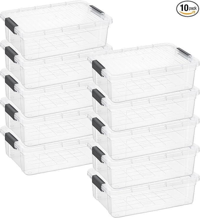 Superio 13.7 Quart Clear Plastic Storage Bin with Lid, Stackable Organizer Box, BPA-Free Storage Container for Home, Garage, School & Office, 10 Pack