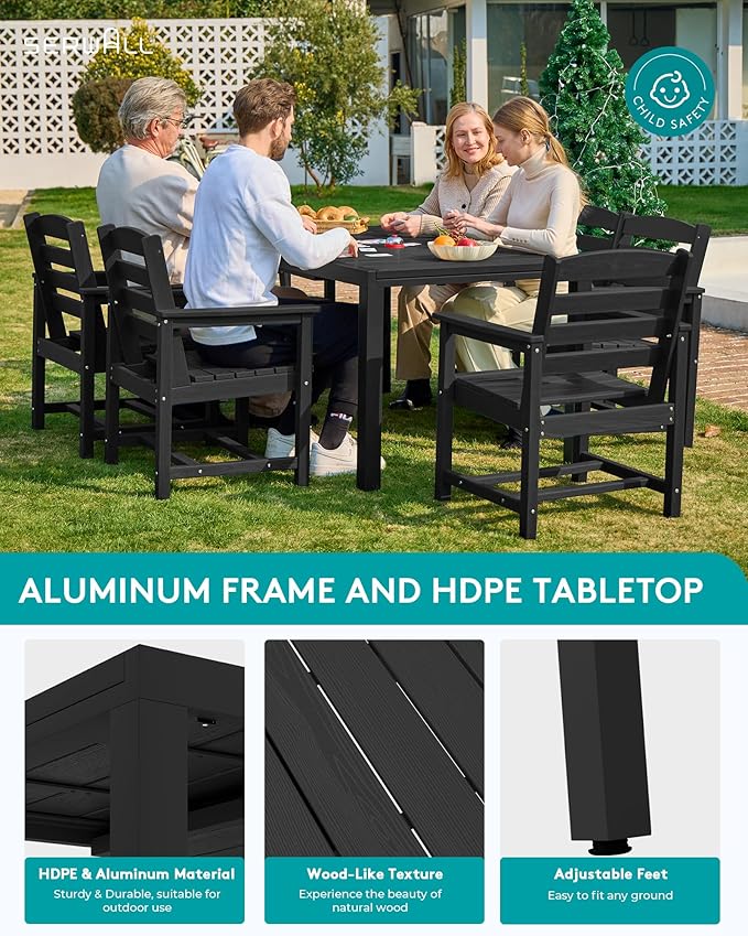 SERWALL Outdoor Dining Chairs Set of 2, All-Weather HDPE Patio Chairs, Black