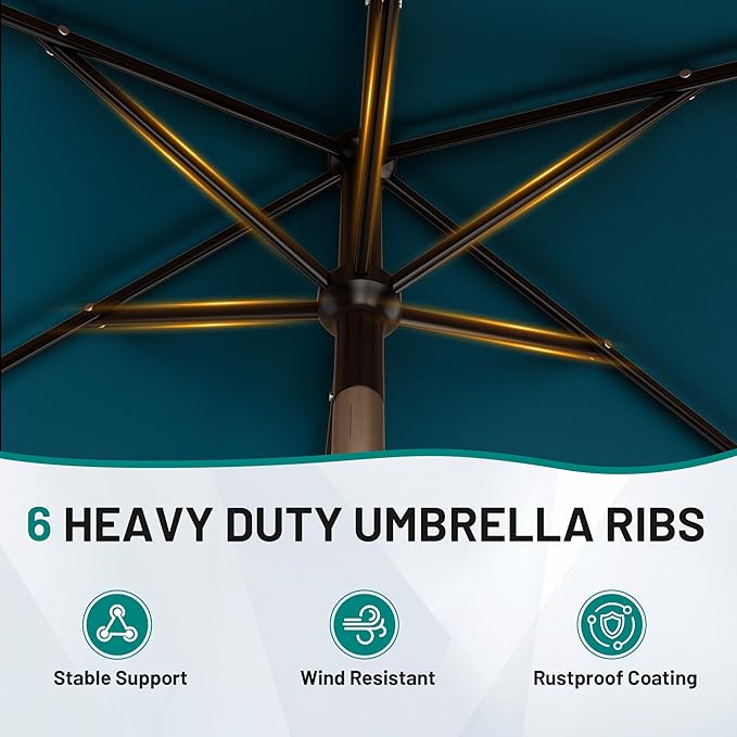 AreShark 6.5' x 10' Rectangular Patio Umbrellas for Outdoor, Outdoor Table Umbrella, Large Outdoor Patio Umbrellas with 6 Sturdy Ribs for Pool, Garden, Deck & Market (Lake Blue)