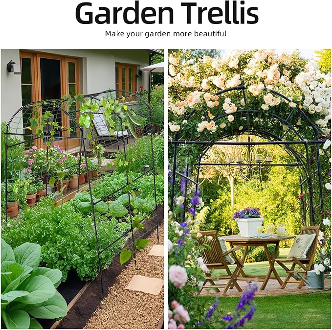 Garden Arch Arbor Trellis for Climbing Plants Outdoor, 7.8 ft Extra Tall Cucumber Trellis Raised Bed Climbing Vine Plant Support, Grape Vegetable Tomato Pumpkin Peas Bean, Black