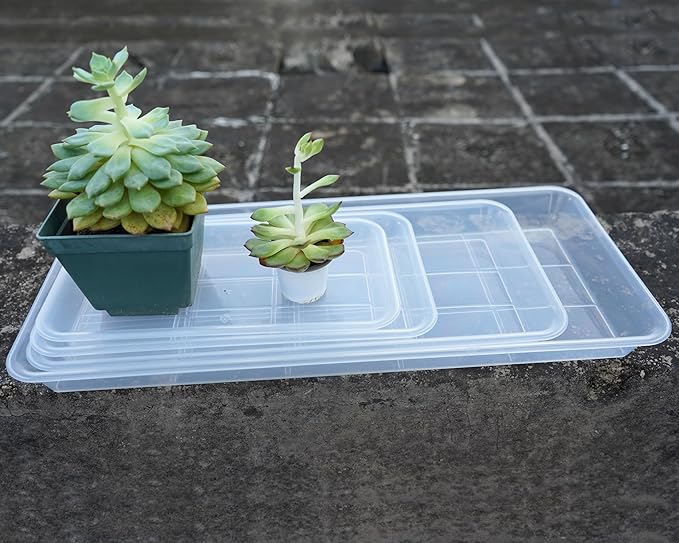 VUWEZ 2 Pack Plastic Plant Saucer, Rectangular, Indoors Outdoor, Water Drip Tray for Flower Pot, Windowsill (5.5 x 10 Inch, Clear)