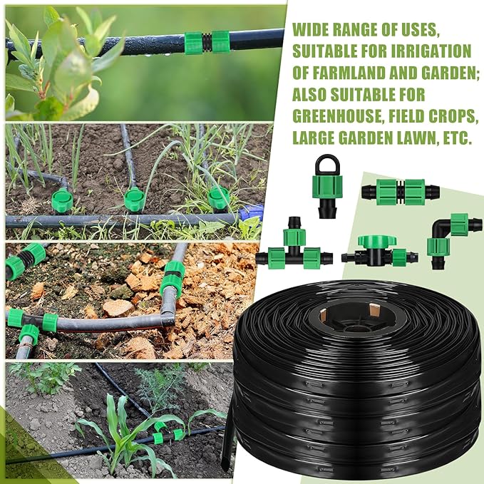 500 ft 5/8 Inch Drip Tape Irrigation Kit Drip Tape 16 Mil 8" Spacing Hose Garden Watering Tubing System Automatic Irrigation Equipment for Plant, Landscape, Yard, Lawn and Farm