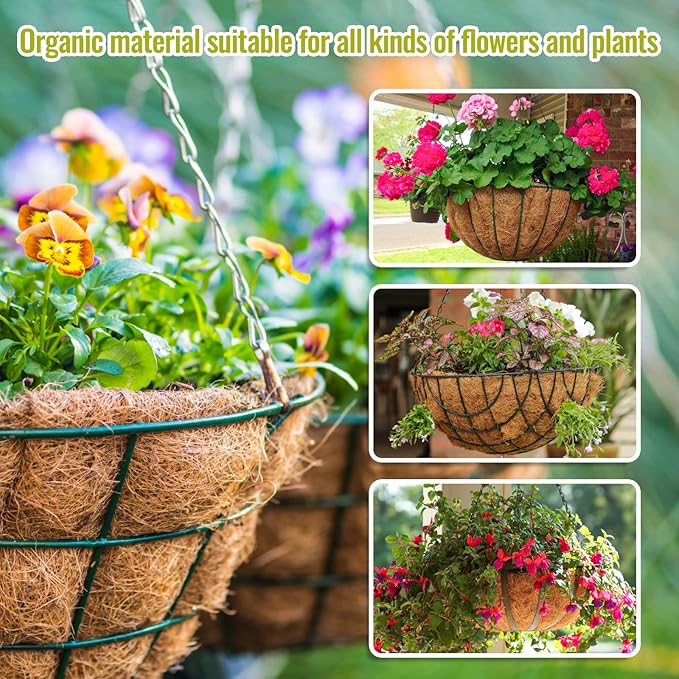 Legigo 3 Pack 16 Inch Hanging Basket Coco Liners Replacement, 100% Natural Round Coconut Coco Fiber Planter Basket Liners for Hanging Basket Flowers/Vegetables
