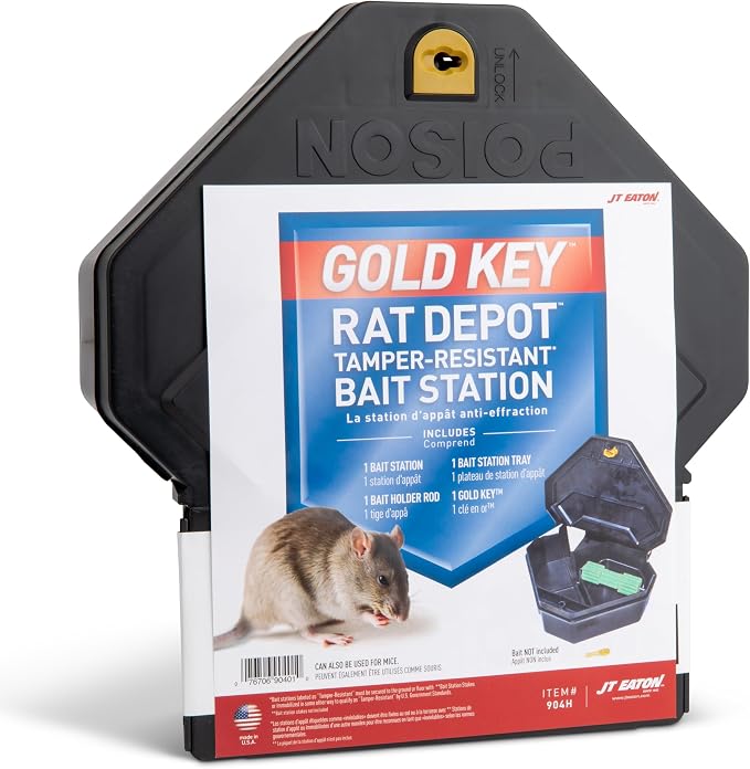 JT Eaton Gold Key Rat Depot Heavy-Duty Tamper-Resistant Bait Station | Heavy-Duty Tamper-Resistant Plastic; Dual Entry; Secure Reusable Design; Indoor and Outdoor Rodent Control