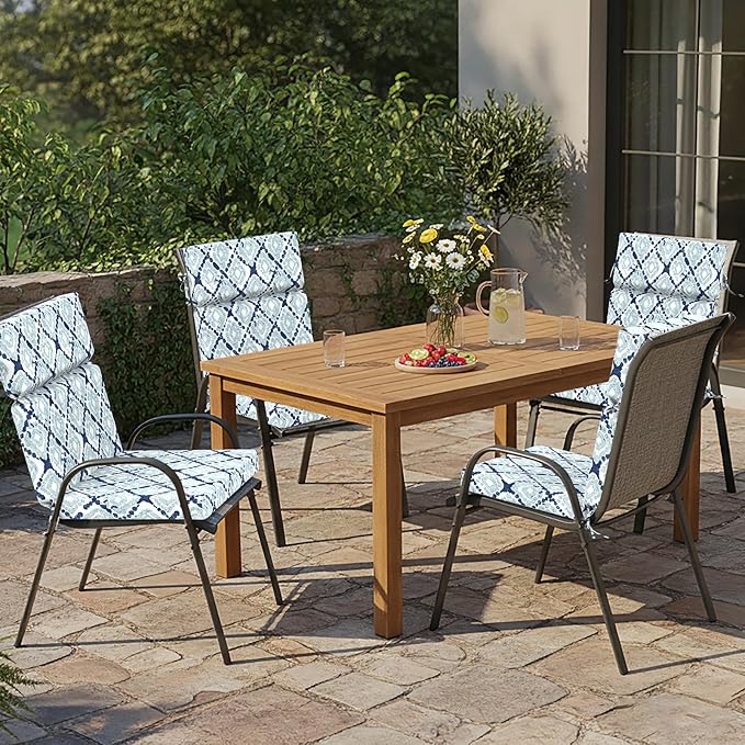 DYTXIII Outdoor High Back Chair Cushions Set of 2, 44"x22" Water Repellent Patio Seat Cushions with Elastic Sponge, All Weather Chair Pads for Rocking, Dining Chairs,Patio Furniture - Geometry Blue