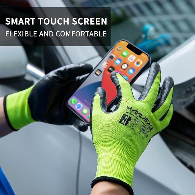 MANUSAGE Safety Work Gloves - Protective Glove for Men & Women - Ultrathin Hand Protection - For Construction, Gardening, Landscaping - Yellow - Size XL - 6 Pairs