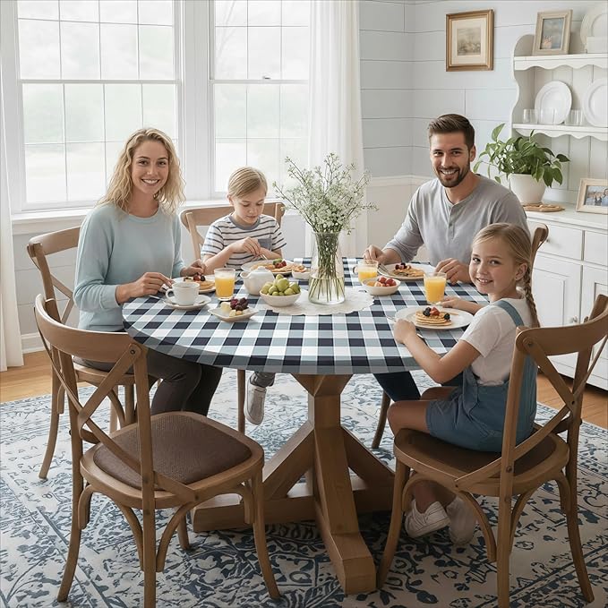 Fitted Round Tableclothes Drawstring Water Proof Table Cloth Polyester Indoor Outdoor Circular Covers for 45-54in Table New Apartment Home House Needs Gift Campers Patio Picnic Camping Finds