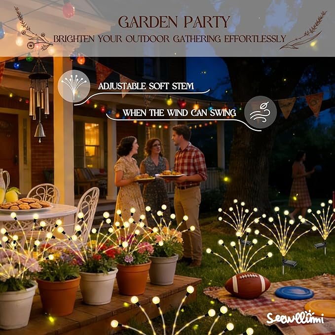 Solar Garden Lights Outdoor Decor(2pack,56LED) Upgraded Solar Swaying Light for Garden Decorative, Waterproof Firefly Light with Big Bulb, for Yard,Patio,Pathway,Party(Warm White)