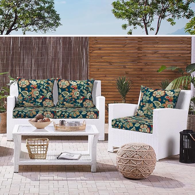 LVTXIII Outdoor Deep Seat Cushion 22"x22"x4" Patio Seat and Back Cushion Set Seasonal Chair Cushion for Dining Arm Chairs, Wicker Chairs and Garden Furniture Decoration, Peacock Blue