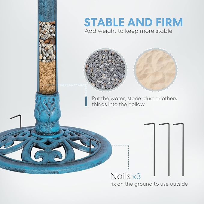 VIVOHOME Bird Bath with Solar Fountain for Outside, Polyresin Pedestal Bird Baths with Solar Powered Pump for Outdoor, Garden, Weather-Resistant Birdbaths with 20" Bowl, Blue