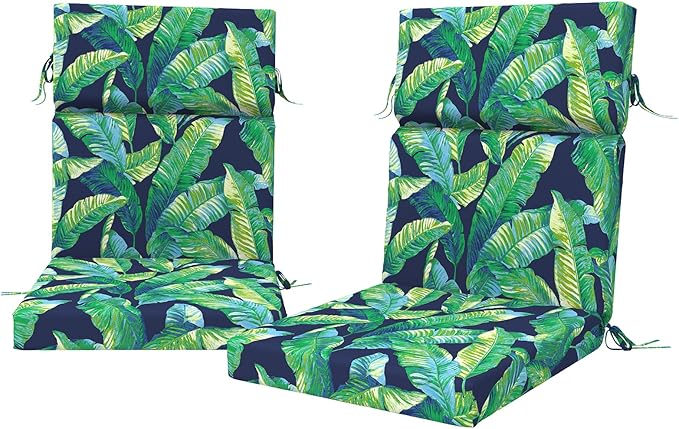 DYTXIII Outdoor High Back Chair Cushions Set of 2, 44"x22" Water Repellent Patio Seat Cushions with Elastic Sponge, All Weather Chair Pads for Rocking, Dining Chairs, Patio Furniture - Hanalei Lagoon