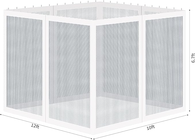 Gazebo Universal Replacement Mosquito Netting, 10' x 12' Outdoor Mesh Netting Screen 4-Panel Sidewall with Zipper for Patio Canopy Garden Porch Pergolas and Backyard, White(Mosquito Net Only)