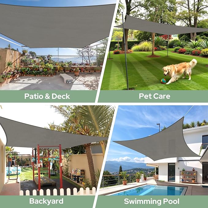 TasticTotes Rectangle Sun Shade Sail - 8' x 10', 95% UV Blockage, HDPE Sunshades for Outdoor Patio, Yard, Deck, Garden, Lawn, Permeable Awnings for Patio Shade with Reinforced Corners & Ropes (Gray)