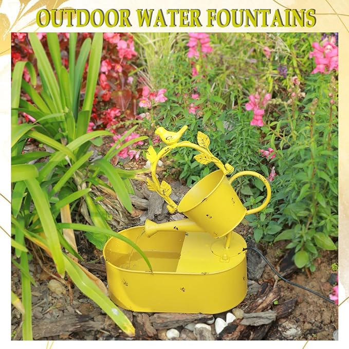Metal Solar Water Fountain with Backup Battery,Solar Powered Water Fountain Outdoor,Solar Fountain Bird Bath for Garden, Patio & Yard Decor,Working at Night for at Least 6 Hours