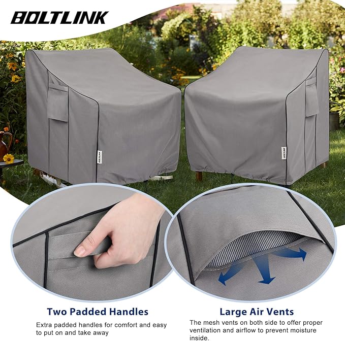 Outdoor Chair Covers Waterproof 2 Pack, Heavy Duty 600D Oxford Fabric with UV Protection, Adjustable Straps & Air Vents, Fits 35"W x 38"D x 31"H Inches Patio Armchairs, Garden Furniture