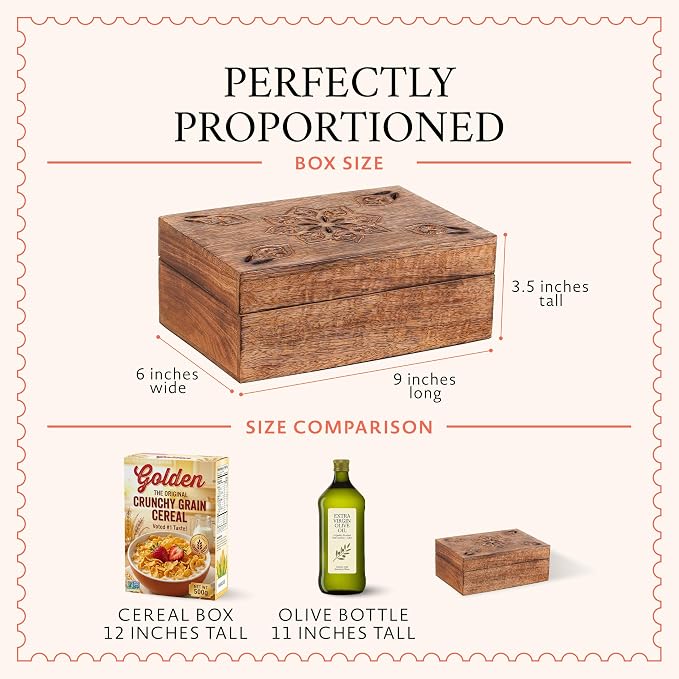 Mela Artisans Serena Mango Wood Storage Box - Medium Burnt, 9x6 in